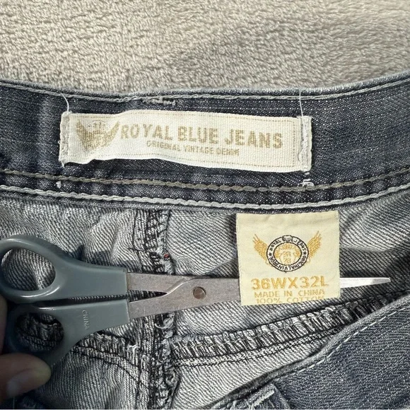 Vintage Royal Blue Jeans Men's Sz 36x32 Grey Baggy Y2K 90s Hip Hop Skater - Picture 6 of 10